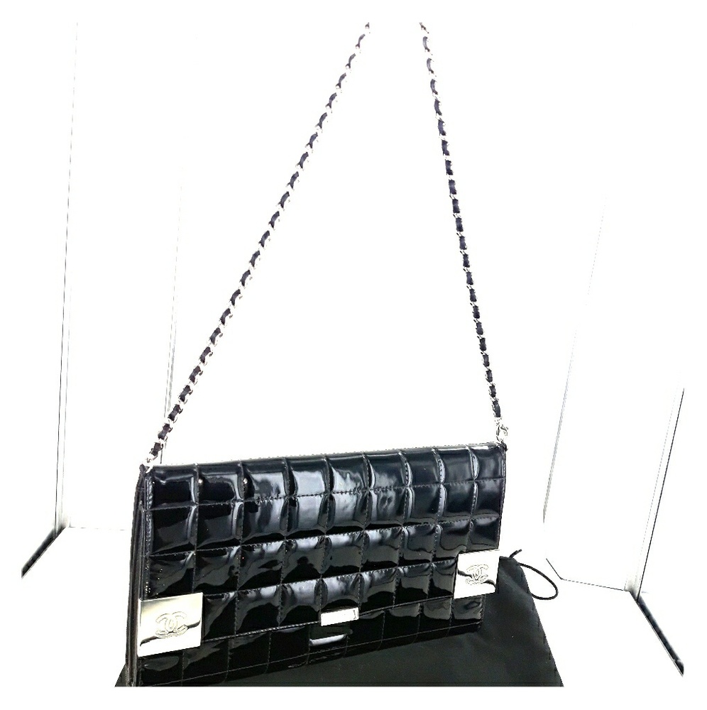 Chanel Chocolate Bar Quilted Clutch w Chain Strap